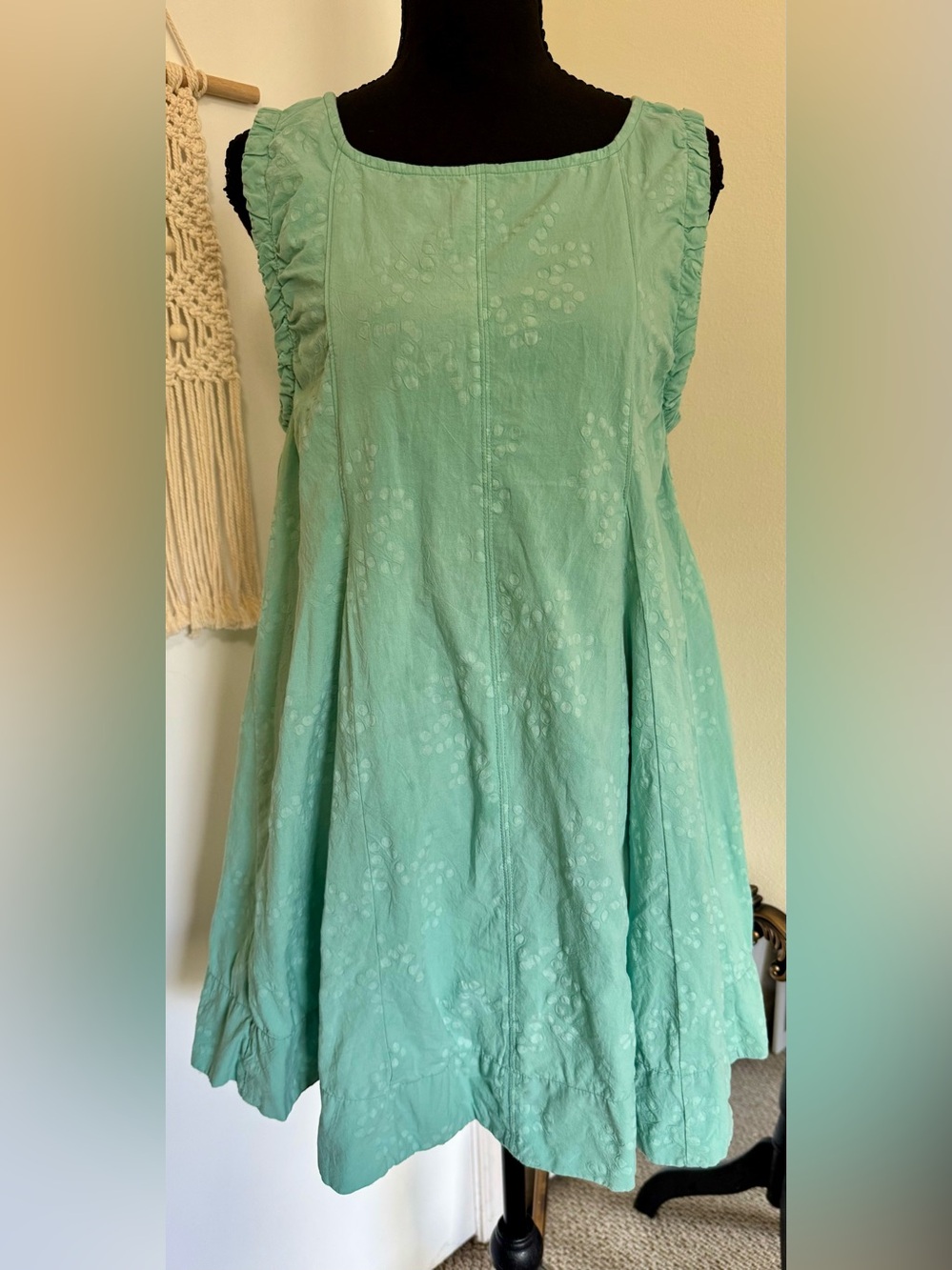 Anthropologie Mint Green Sleeveless Mini Dress with Ruffle Trim